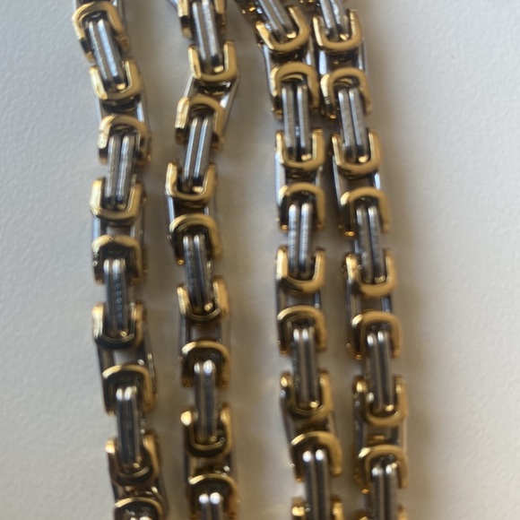 Men’s Gold & Silver 24” Byzantine Necklace & Vintage S.S. Zirconia Cross Pendant - Picture 6 of 7